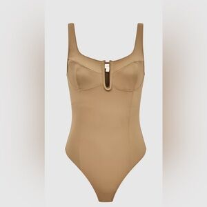 Good American Taupe Faux Leather Bodysuit
